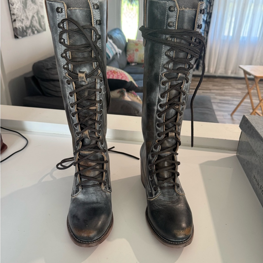 Freebird by Steven Distressed Black Lace-Up Boots